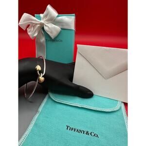 Tiffany & Co 18k 750 Gold & Sterling Silver Double Heart Hook Bangle Bracelet